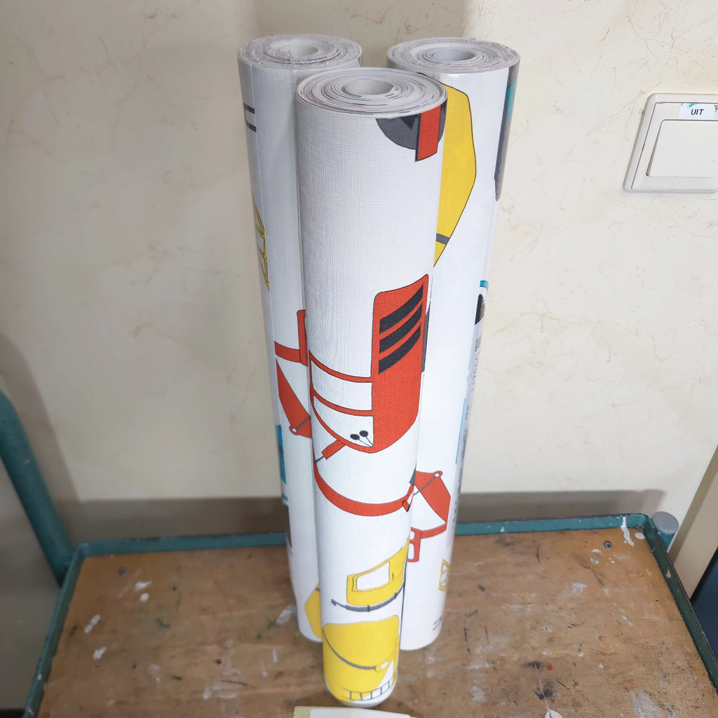 Bouwplaats voertuigen wit (per rol)