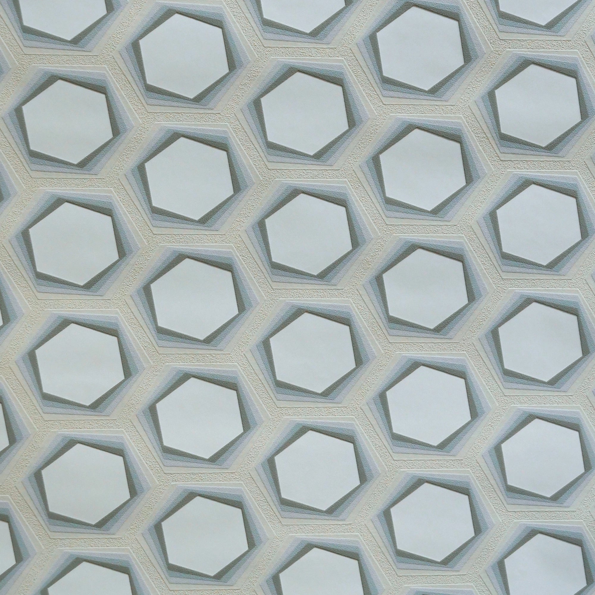 Hexagon ecru blue (per rol) Hoofdafbeelding